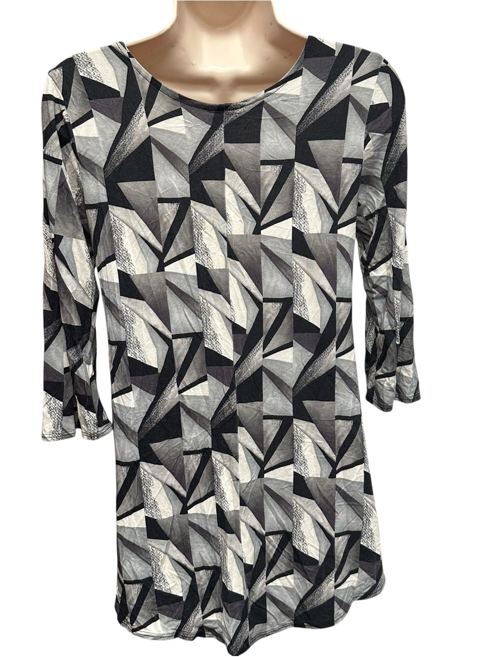 Salaam jersey knit shirt blouse geometric print black gray women’s small - Picture 2 of 7